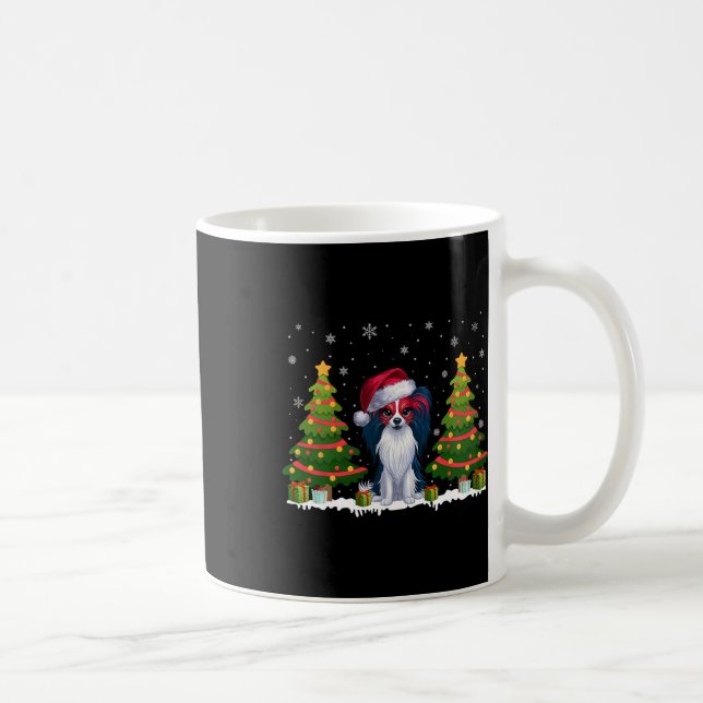 Xmas Tree Lights Papillon Dog Santa Hat Christmas  Coffee Mug (Right)
