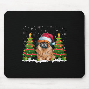 Xmas Tree Lights Pekingese Dog Santa Hat Christmas Mouse Pad