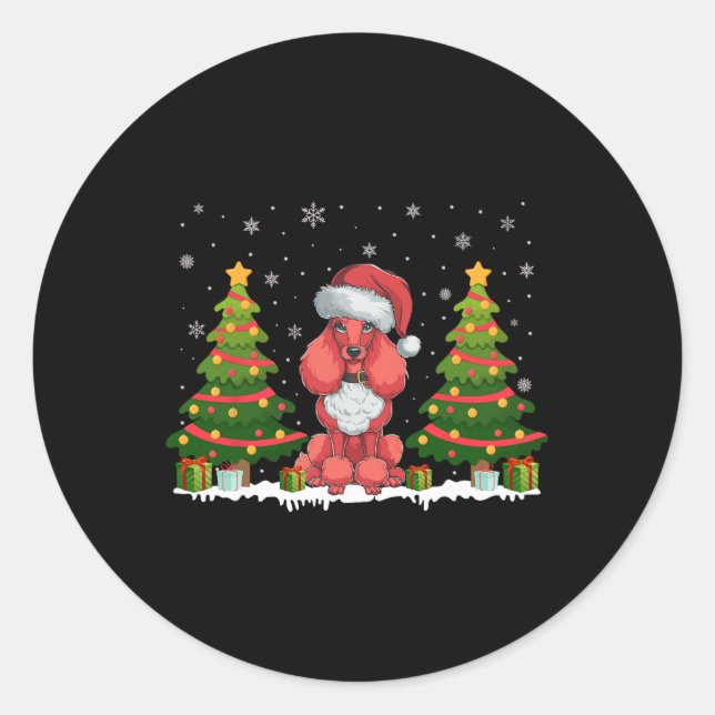 Xmas Tree Lights Poodle Dog Santa Hat Christmas Sw Classic Round Sticker (Front)