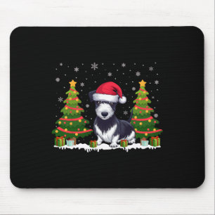 Xmas Tree Lights Rat Terrier Dog Santa Hat Christm Mouse Pad