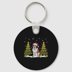 Xmas Tree Lights Saint Bernard Dog Santa Christmas Key Ring