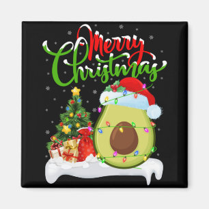 Xmas Tree Lights Santa Hat Avocado Fruit Christmas Magnet
