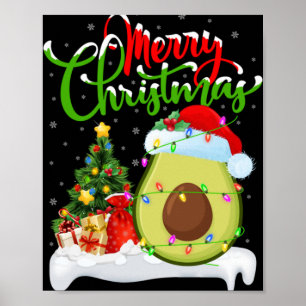 Xmas Tree Lights Santa Hat Avocado Fruit Christmas Poster