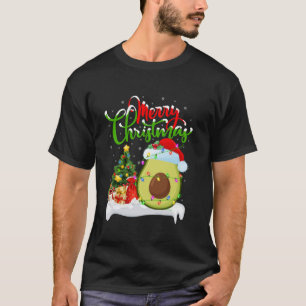 Xmas Tree Lights Santa Hat Avocado Fruit Christmas T-Shirt