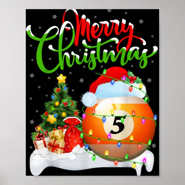 Xmas Tree Lights Santa Hat Billiards Christmas T S Poster (Front)