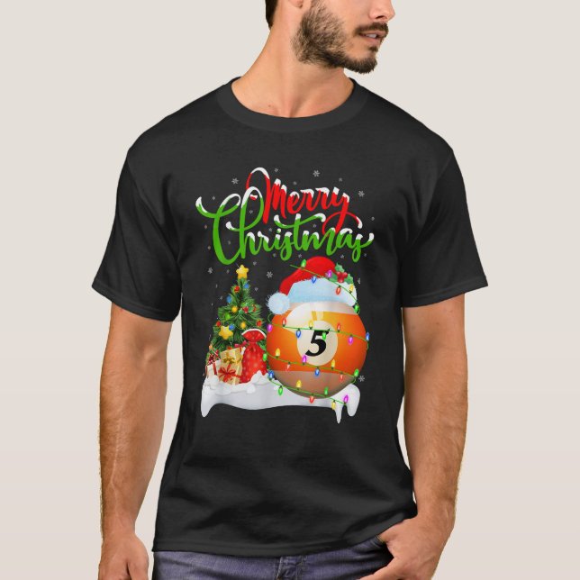 Xmas Tree Lights Santa Hat Billiards Christmas  T-Shirt (Front)
