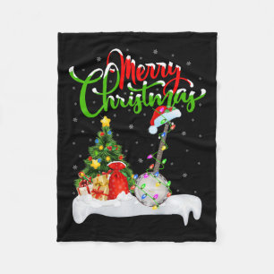 Xmas Tree Lights Santa Hat Musical Banjo Christmas Fleece Blanket