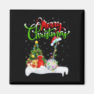 Xmas Tree Lights Santa Hat Musical Banjo Christmas Magnet