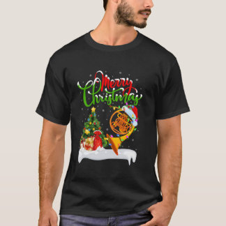 Xmas Tree Lights Santa Hat Musical French Horn Chr T-Shirt