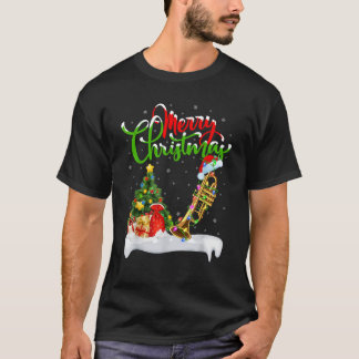 Xmas Tree Lights Santa Hat Musical Trumpet Christm T-Shirt