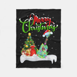 Xmas Tree Lights Santa Hat Musical Ukulele Guitar  Fleece Blanket