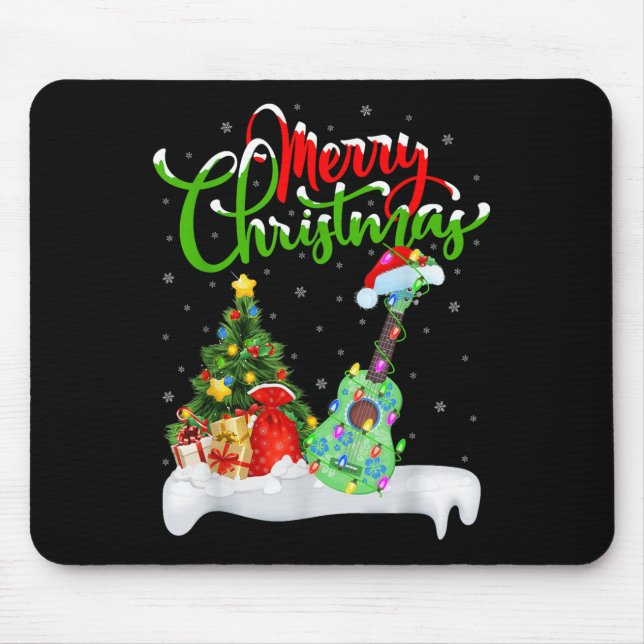 Xmas Tree Lights Santa Hat Musical Ukulele Guitar  Mouse Pad (Front)