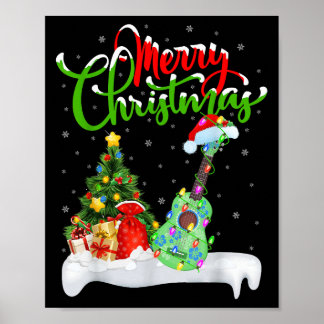 Xmas Tree Lights Santa Hat Musical Ukulele Guitar  Poster