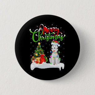 Xmas Tree Lights Santa Hat Siberian Husky Dog Chri 6 Cm Round Badge