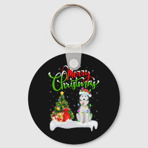 Xmas Tree Lights Santa Hat Siberian Husky Dog Chri Key Ring