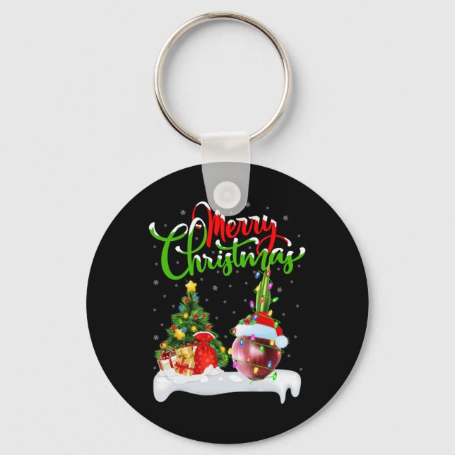 Xmas Tree Lights Santa Hat Vegetable Onion Christm Key Ring (Front)