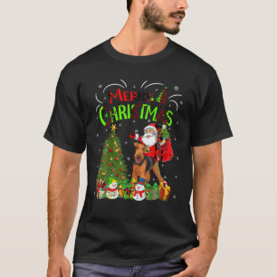 Xmas Tree Lights Santa Riding Airedale Terrier Dog T-Shirt