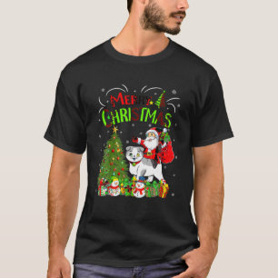 Xmas Tree Lights Santa Riding Scottish Fold Cat Ch T-Shirt