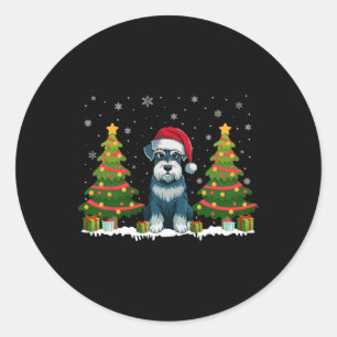 Xmas Tree Lights Schnauzer Dog Santa Hat Christmas Classic Round Sticker