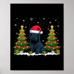 Xmas Tree Lights Scottie Dog Santa Hat Christmas S Poster
