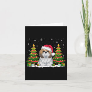 Xmas Tree Lights Shih Tzu Dog Santa Hat Christmas  Card