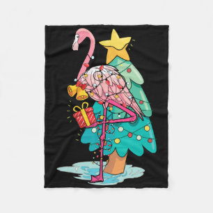 Xmas Tree Lights Tropical Flamingo Animal Christma Fleece Blanket