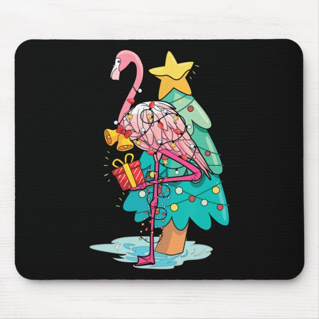 Xmas Tree Lights Tropical Flamingo Animal Christma Mouse Pad (Front)