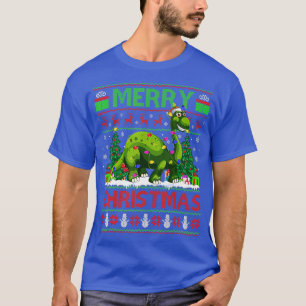 Xmas Tree Lights Ugly Santa Brontosaurus Dinosaur  T-Shirt