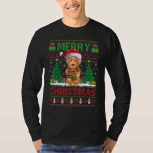 Xmas Tree Lights Ugly Santa Cockapoo Dog Christmas T-Shirt