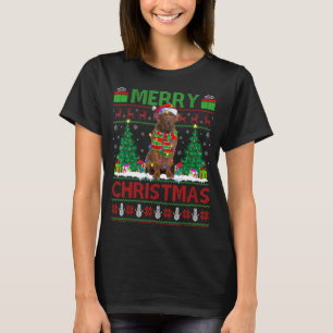 Xmas Tree Lights Ugly Santa Dogue De Bordeaux Dog  T-Shirt