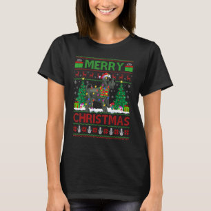 Xmas Tree Lights Ugly Santa Giant Schnauzer Dog Ch T-Shirt