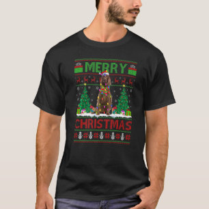 Xmas Tree Lights Ugly Santa Irish Setter Dog Chris T-Shirt