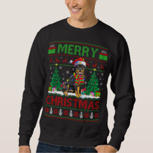 Xmas Tree Lights Ugly Santa Rottweiler Dog Christm Sweatshirt