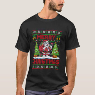 Xmas Tree Lights Ugly Santa White Tiger Christmas T-Shirt
