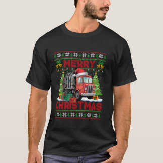 Xmas Tree Lights Ugly Style Santa Garbage Truck Ch T-Shirt