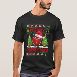 Xmas Tree Lights Ugly Style Santa Hat Apple Christ T-Shirt