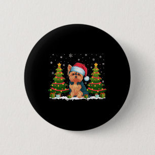 Xmas Tree Lights Yorkie Dog Santa Hat Christmas Sw 6 Cm Round Badge
