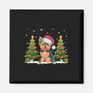 Xmas Tree Lights Yorkie Dog Santa Hat Christmas Sw Magnet