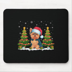 Xmas Tree Lights Yorkie Dog Santa Hat Christmas Sw Mouse Pad