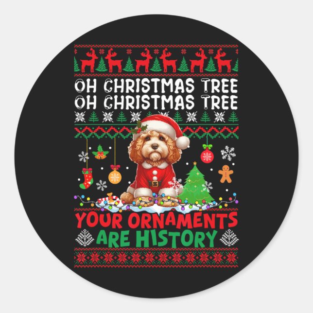 Xmas Tree Ornaments Are History Sweater Santa Apoo Classic Round Sticker (Front)