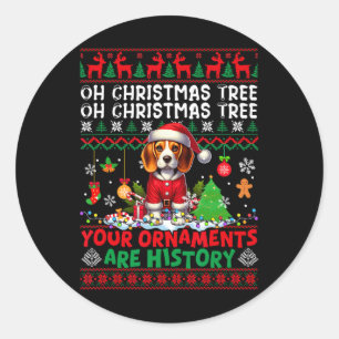 Xmas Tree Ornaments Are History Sweater Santa Beag Classic Round Sticker
