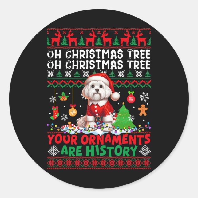 Xmas Tree Ornaments Are History Sweater Santa Malt Classic Round Sticker (Front)