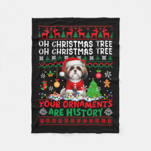 Xmas Tree Ornaments Are History Sweater Santa Shih Fleece Blanket
