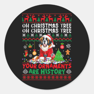 Xmas Tree Ornaments Are History Sweater Santa St. Classic Round Sticker