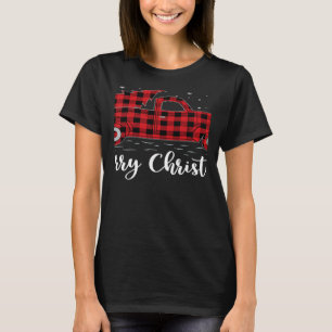 Xmas Tree Red Buffalo Plaid Red Truck Merry Christ T-Shirt