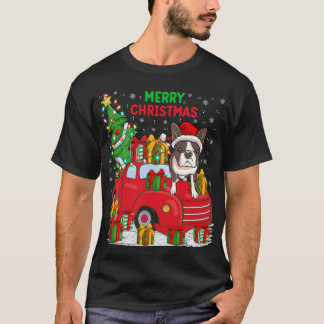 Xmas Tree Red Truck Lighting Boston Terrier Dog Ch T-Shirt
