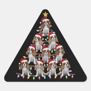Xmas Tree Santa Cavalier King Charles Spaniel Dog Triangle Sticker