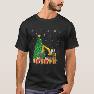 Xmas Tree Santa Hat Construction Excavator Christm T-Shirt
