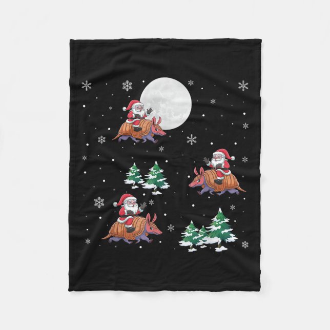 Xmas Tree Santa Riding Armadillo Funny Christmas  Fleece Blanket (Front)