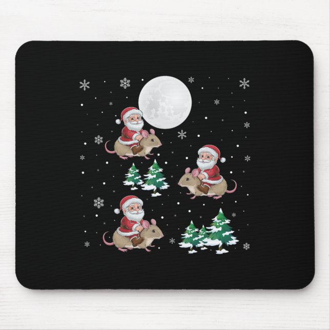 Xmas Tree Santa Riding Dormouse Funny Christmas  Mouse Pad (Front)